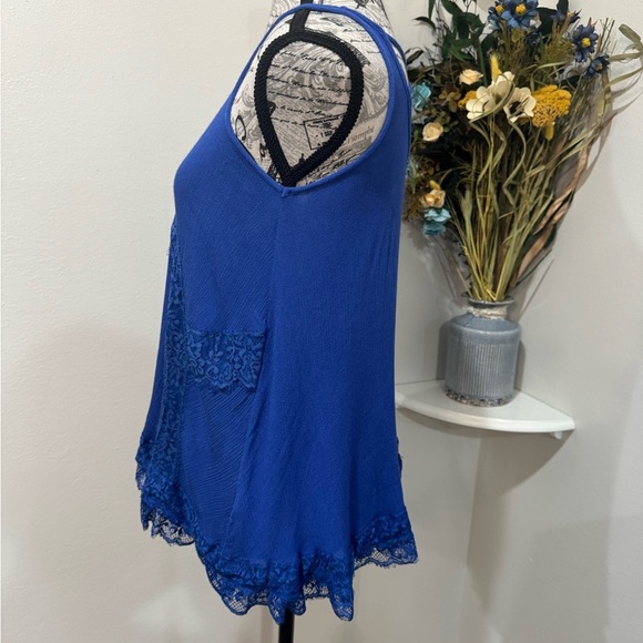 Hayden Girls Blue Asymmetrical Embellished ruffle trim Tank Top - Picture 5 of 8